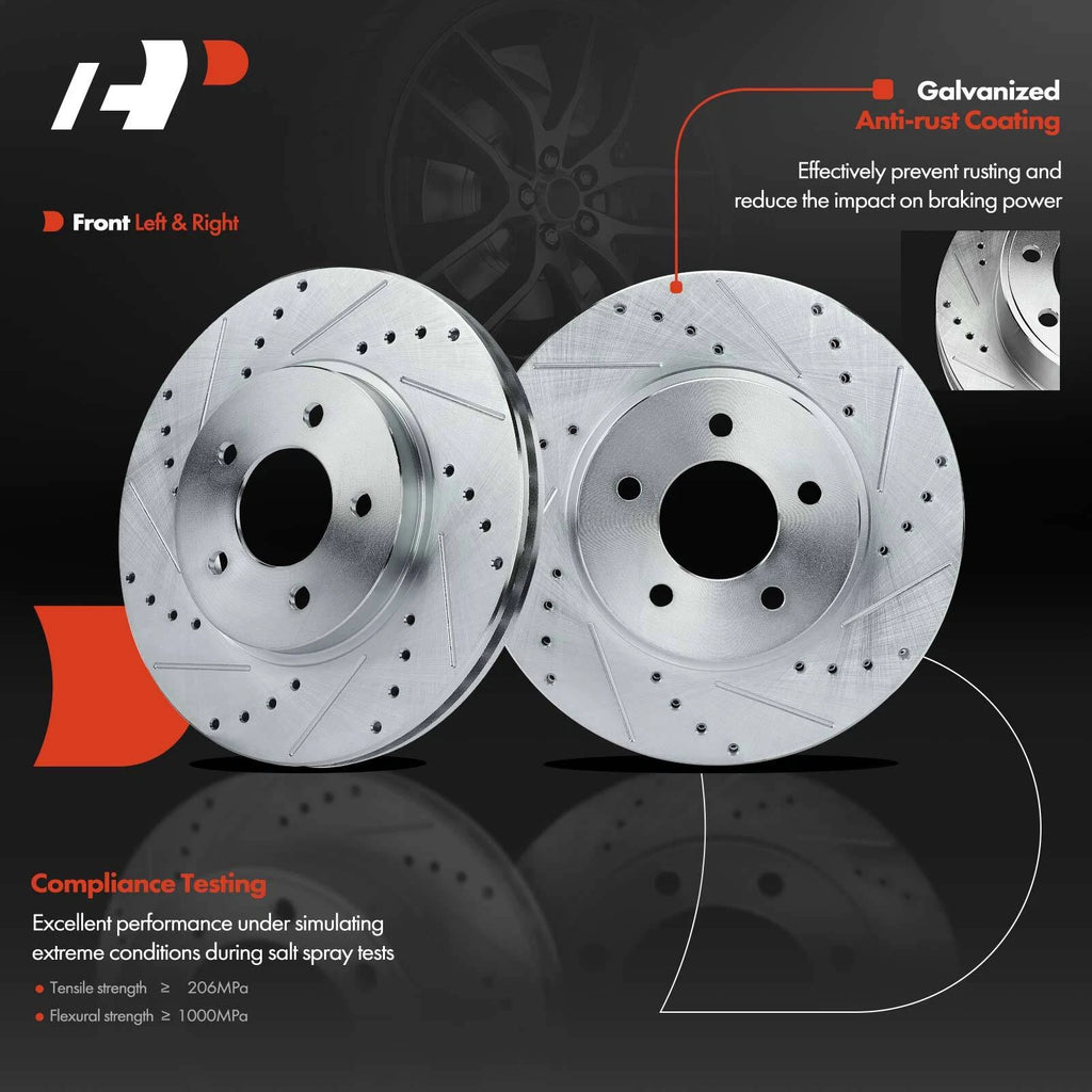 Set of 8 Front Drilled Brake Rotors & Pads for Ford Escape
