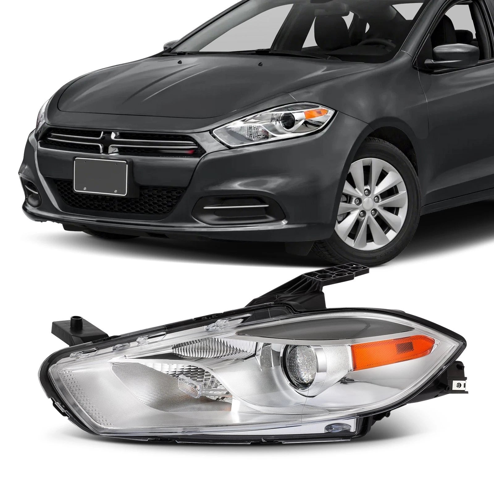 Chrome Amber Headlight Left Driver Side for Dodge Dart (2013–2016)