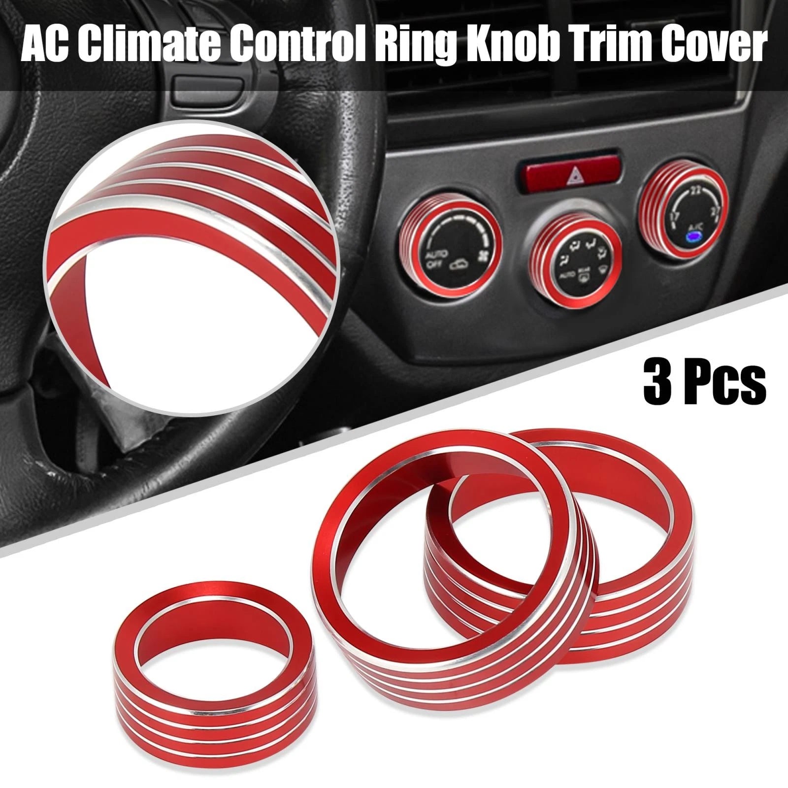 3pcs Red AC Climate Control Knob Trim Cover for Subaru Forester (2019–2021)