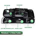 Smoke Black Headlight Lamps for Chevy Silverado, Suburban (1999–2006)