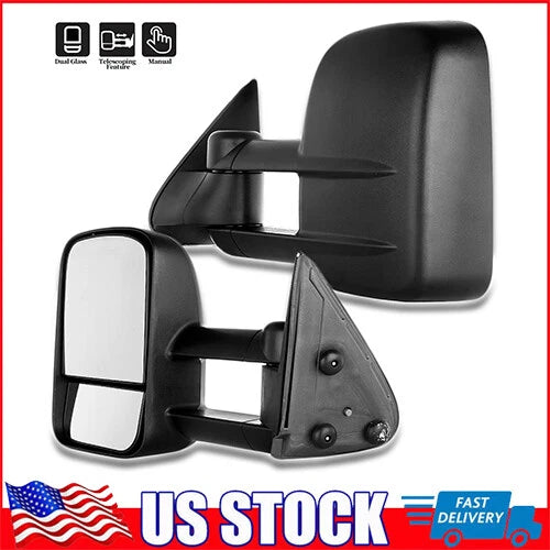 Set of 2 Manual Extend Tow Side Mirrors for Chevy Silverado 1500/2500/3500