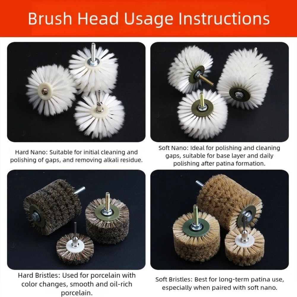 Set of 3 Polishing Brushes 60mm for Wood Metal Jade Cleaning