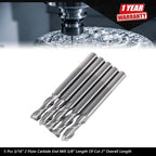 Set of 5 Carbide End Mills 3/16" 2 Flute 2" Overall Length