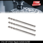 3Pcs 1/8" Carbide End Mill for Aluminum (Regular Length)