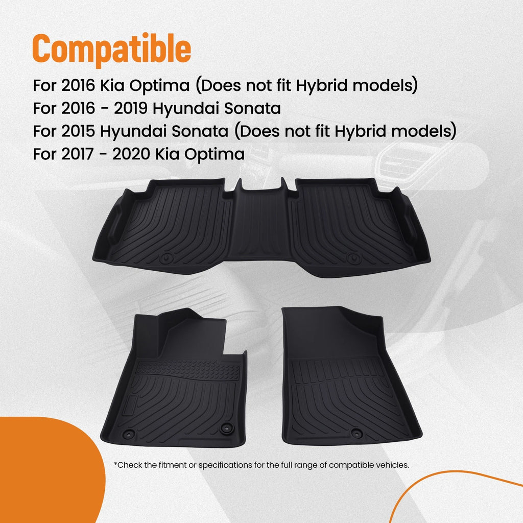 Set of 4 All-Weather Carpet Floor Mats for Hyundai Sonata/Kia Optima (2015–2020)