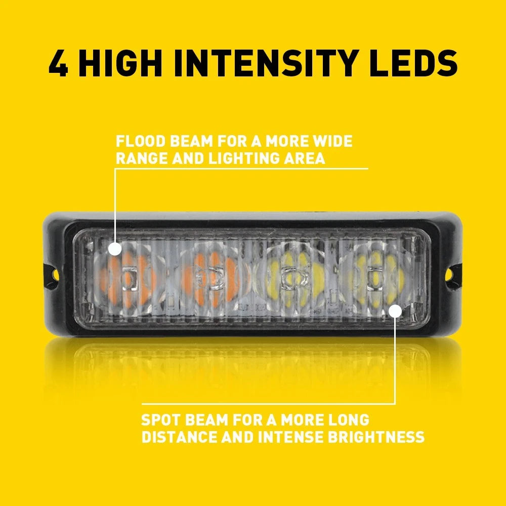 4X Amber/White LED Emergency Strobe Light for Truck Car