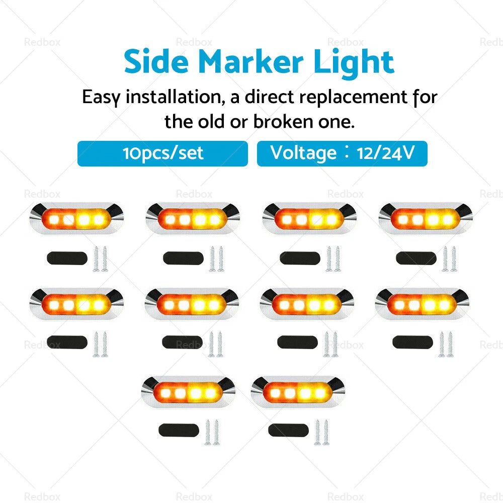 10x Amber Red Clearance Side Marker Lights for Truck Trailer Caravan