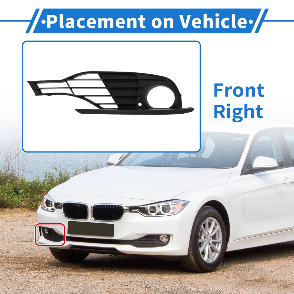 Front Right Fog Light Grill No. 51117255368 for BMW 328i (2012–2015) Black ABS