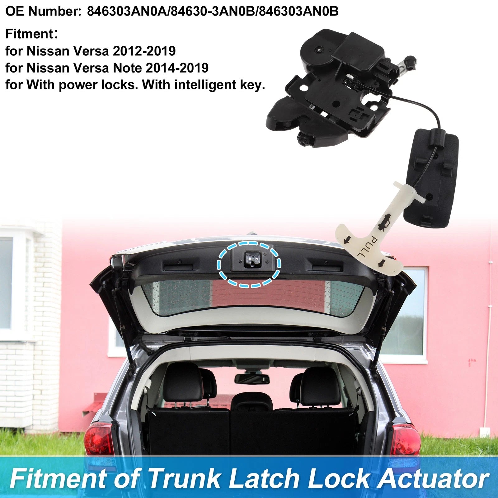 Rear Trunk Latch Lock Actuator for Nissan Versa (2012–2019) 3Pins 846303AN0A Black