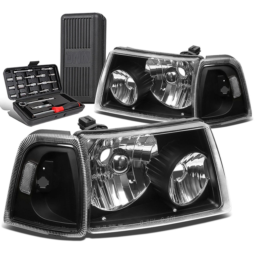Pair of Black/Clear Side Headlights for Ford Ranger (2001–2011)