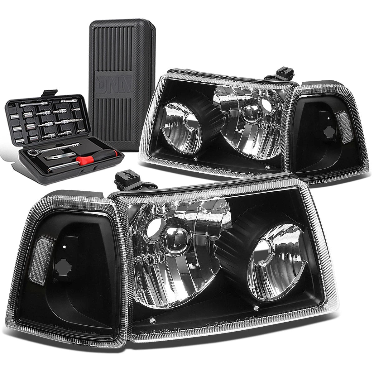 Pair of Black/Clear Side Headlights for Ford Ranger (2001–2011)