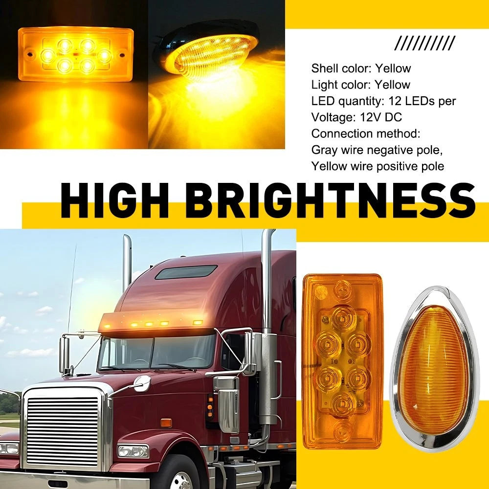 Set of 2 LED Side Marker Turn Signal Roof Lights for Freightliner Sleeper Cab