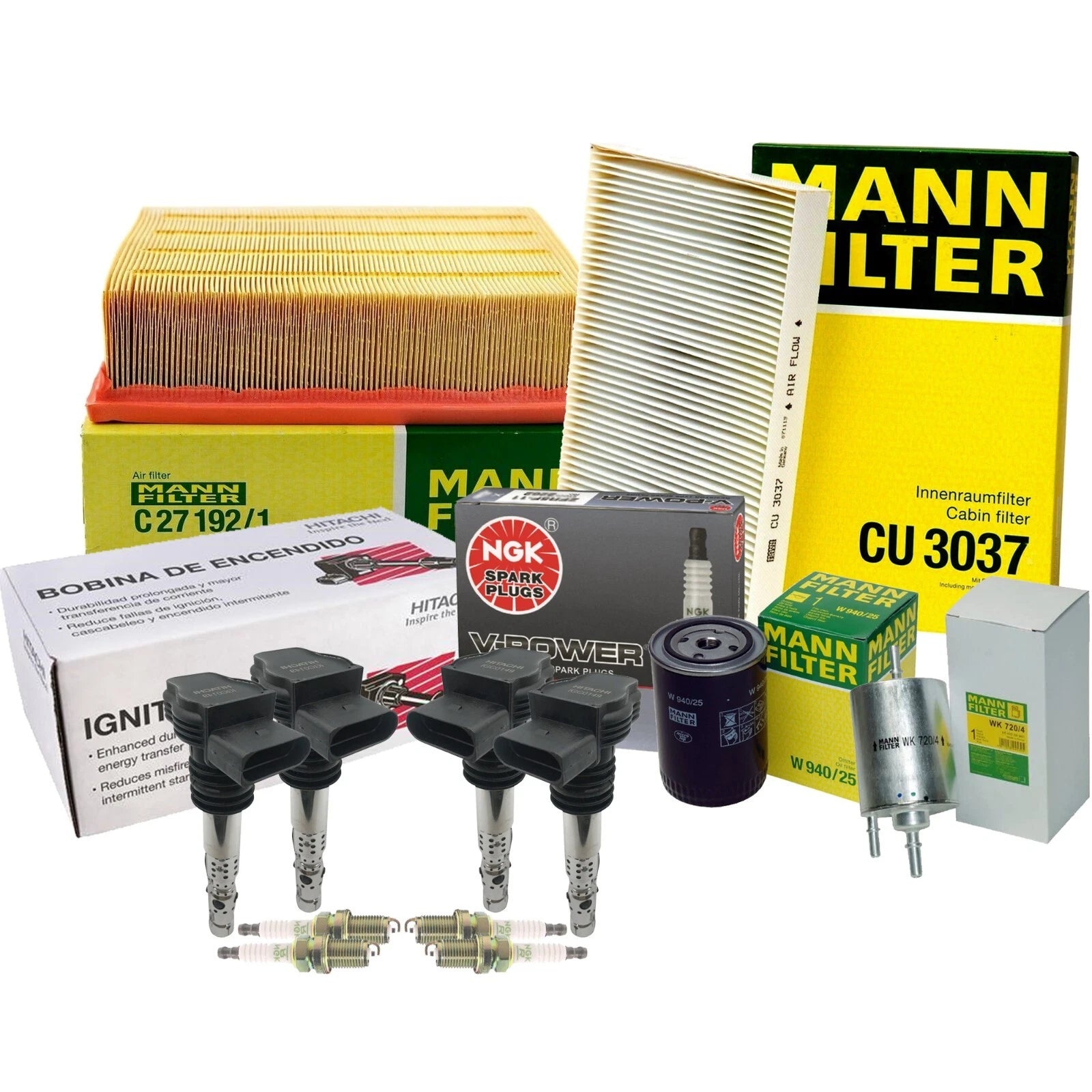 Set of 4 Mann Filters & 4 NGK V-Power Spark Plugs for Audi AMB