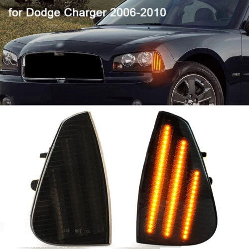 2X LED Smoked Front Side Marker Signal Lights for Dodge Charger (2006–2010)