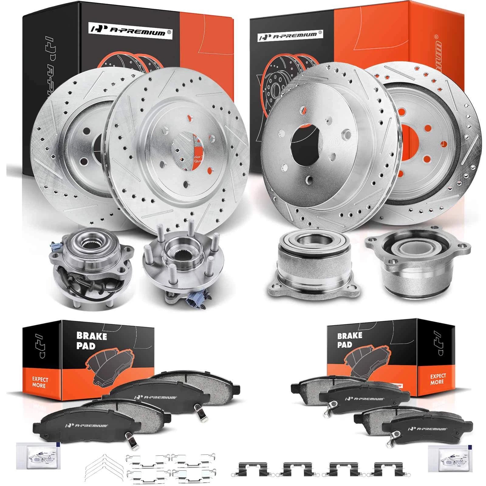 Set of 16 Drilled Rotors & Brake Pads with Wheel Hub Bearing for Suzuki