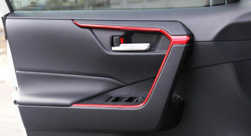 4 x ABS Red Door Upper Armrest Stripe Cover Trim for Toyota RAV4 (2019–2023)