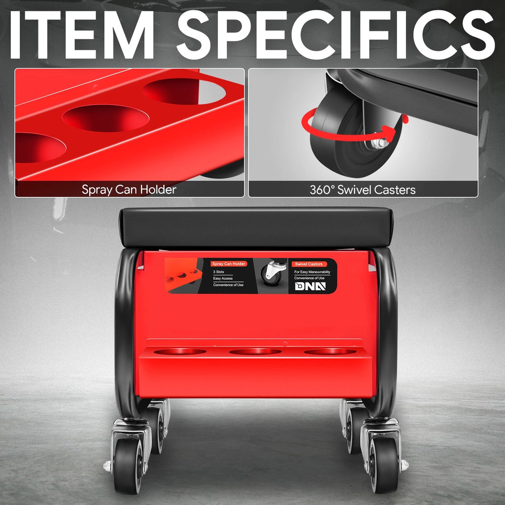 3-Drawer Roller Seat Stool with Tool Tray for Garage Mechanics