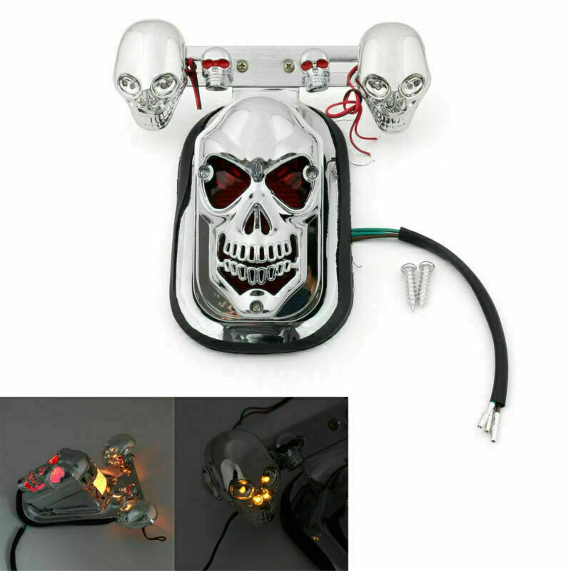 Chrome Motorcycle Skull Turn Signal Tail Light for Dyna (T9)