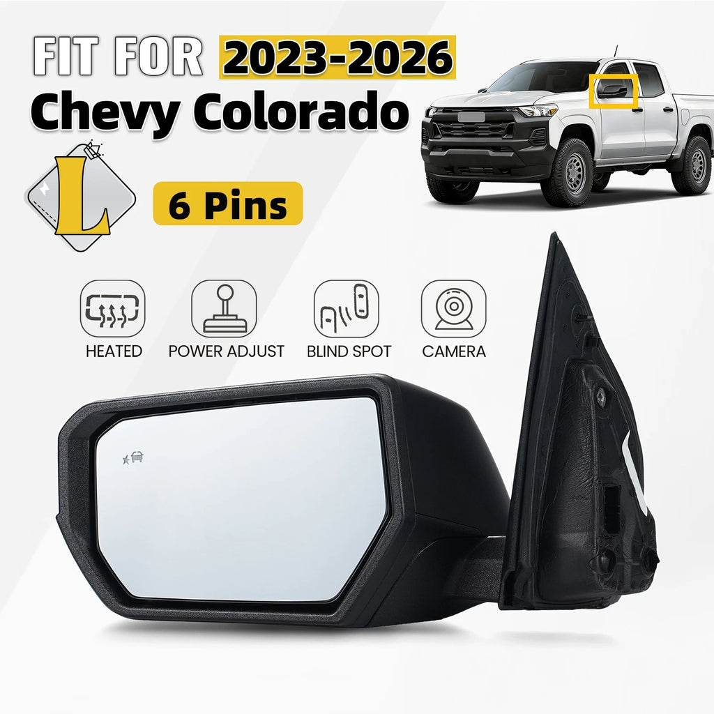 Left Side Mirror for Chevrolet Colorado (2023–2026) w/BSD, Heated, Camera, 6 Pins