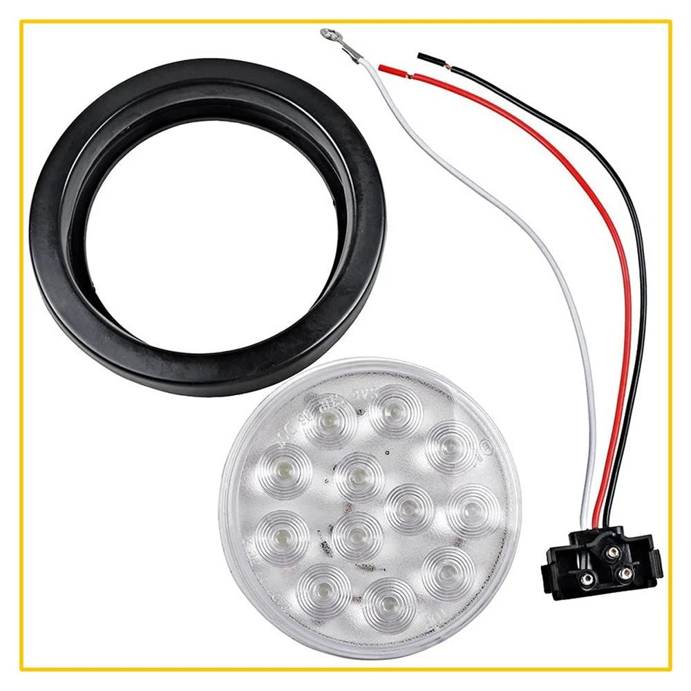 2X 4-Inch Round LED Tail Lights for Trailer Truck (12V) - Clear Lens