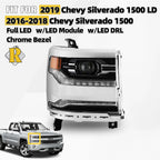 LED Headlight for Chevy Silverado 1500 (2016–2018) w/ LED Module, Chrome Bezel