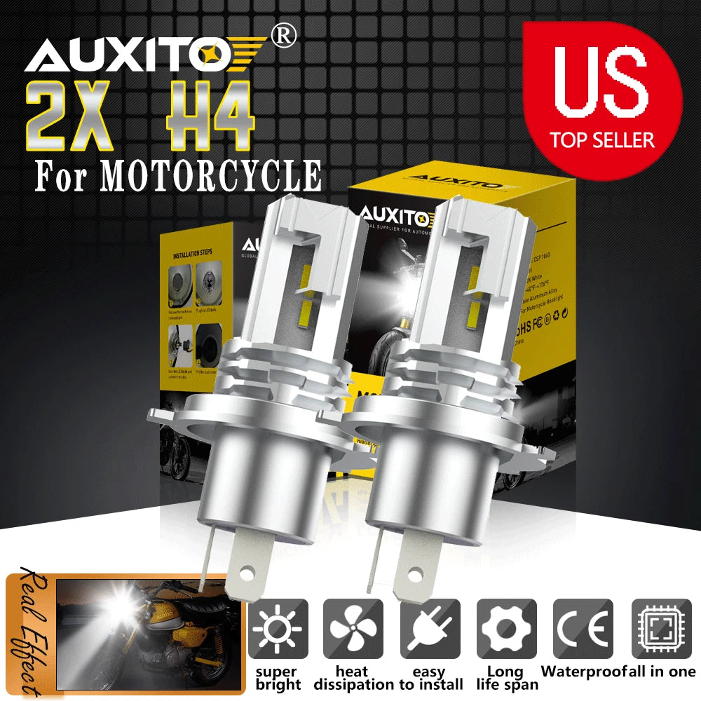 2X H4 9003 LED Headlight Bulbs for Motorcycle (HID Hi/Low Beam)