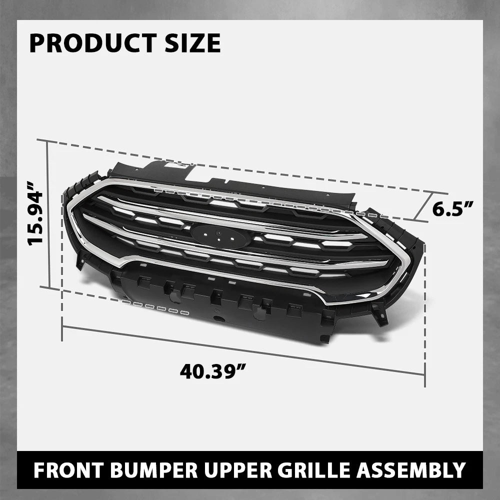 Front Bumper Upper Grille for Ford Ecosport (2018–2022) Black & Chrome