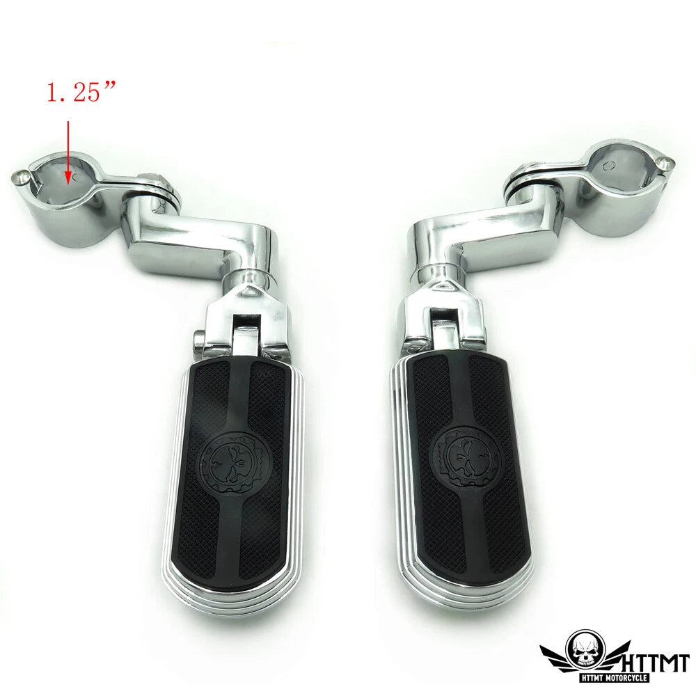 Chrome 1 1/4" Gear Skull Foot Peg Clamp for Harley Sportster Touring Dyna
