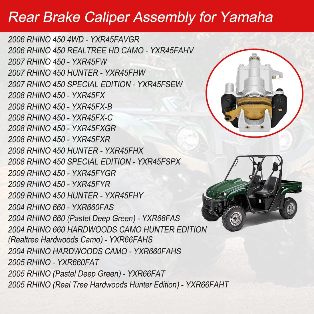 Rear Brake Caliper & Pads for Yamaha YXR660F Rhino 660 (2004–2007)