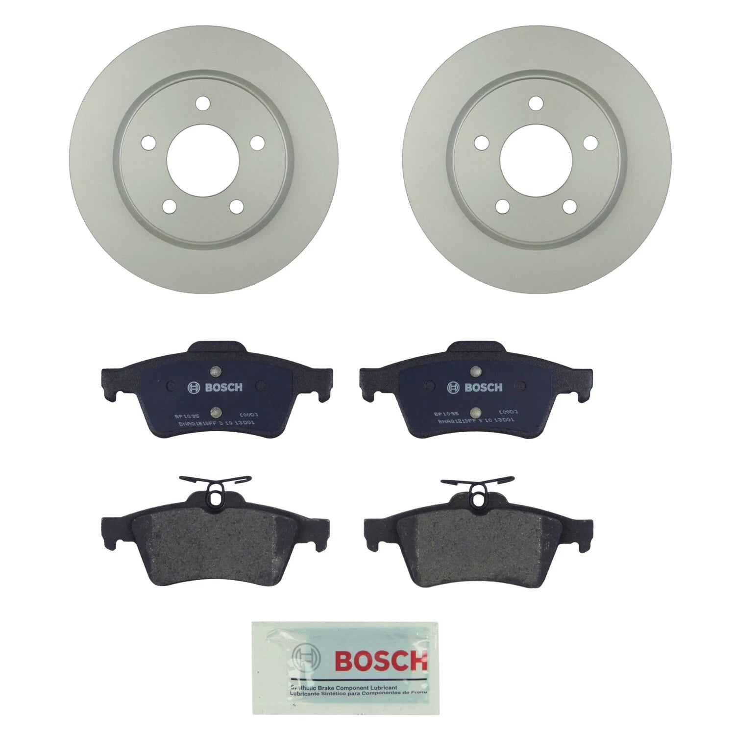 Set of 2 Bosch Rear Solid Rotors & Semi-Met Disc Brake Pads for Mazda 3 (2004–2013)