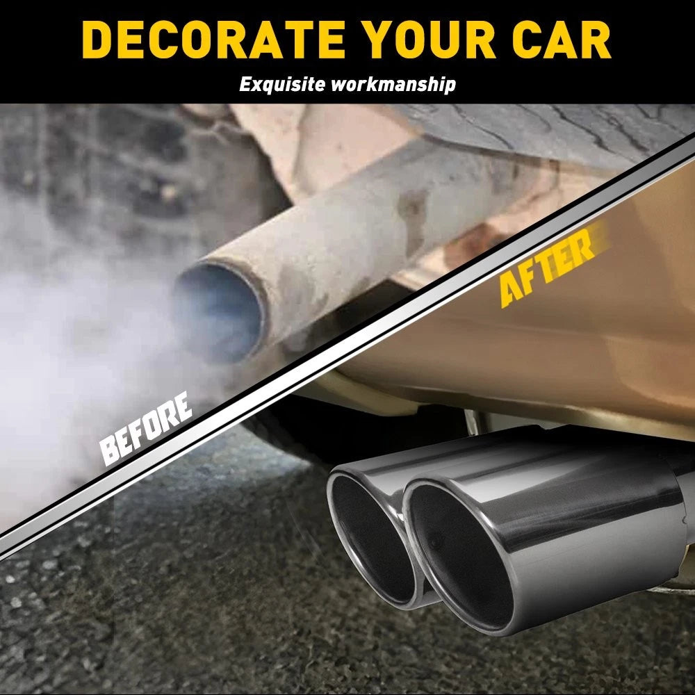 Set of 2 Rear Exhaust Pipe Tail Muffler Tips for Universal Fit (Silver)