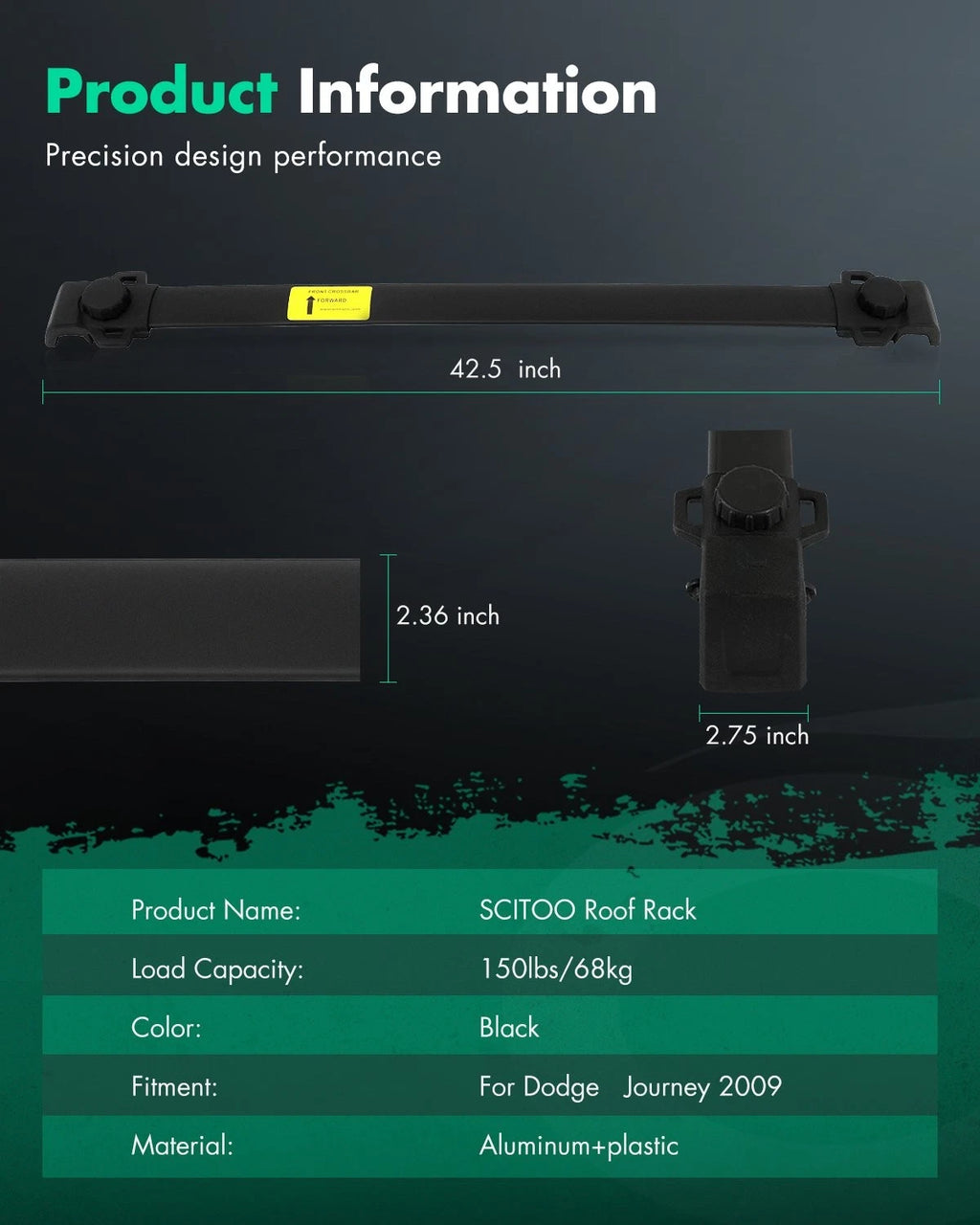 Aluminum Roof Rack Cross Bar for Dodge Journey (2009–2018)