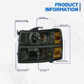 Headlight Pair Black Smoke Amber for Chevy Silverado 2500HD 3500 (2007–2014)