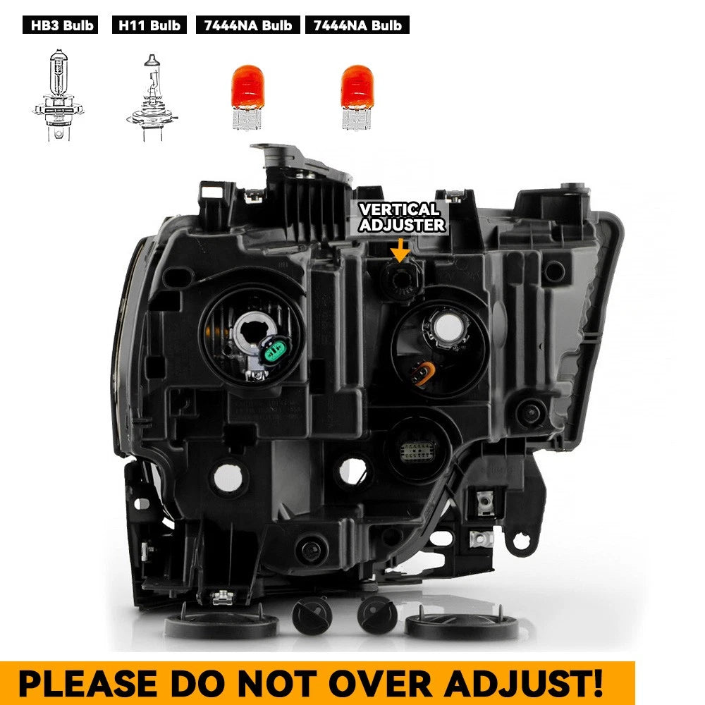 Halogen Headlight Set for Ram 2500 3500 (2019–2024) Black Bezel Left+Right
