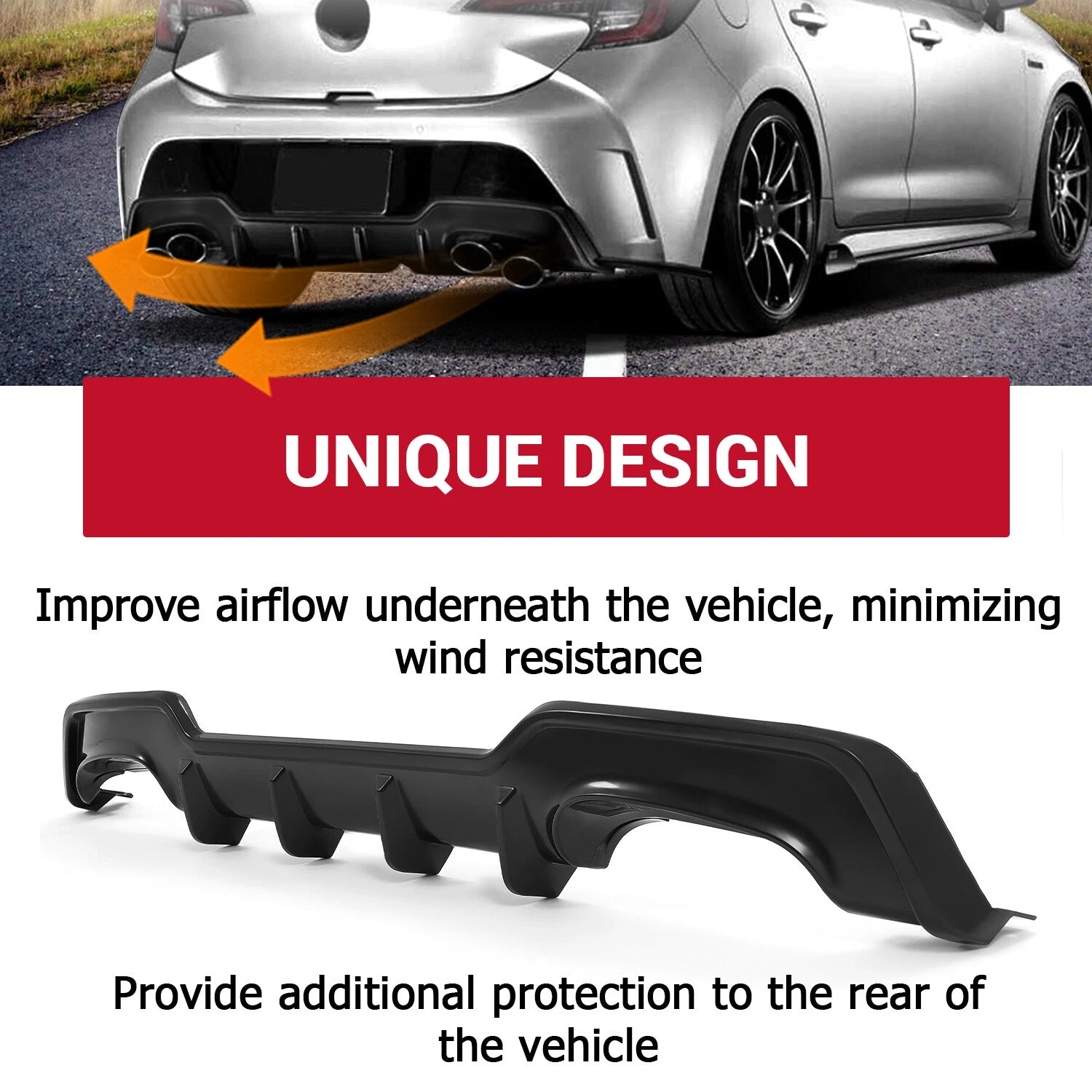 Rear Bumper Diffuser for Toyota Corolla Auris Hatchback (2019–2022) ABS