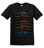 Black Chevy Corvette C1 to C8 Evolution T Shirt (Licensed) for Chevrolet Corvette (1953–2025)