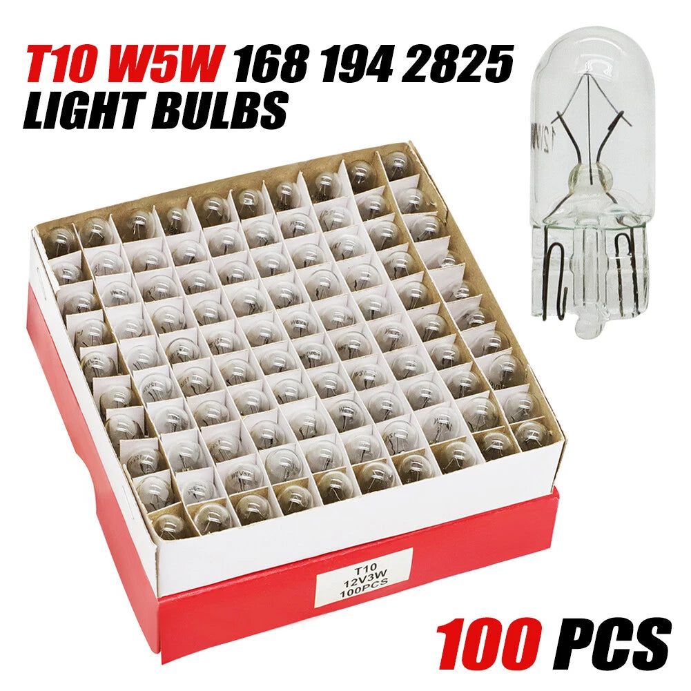 100 Pack 194 Halogen Signal Wedge Bulb T10 3W3 168 for Various Vehicles