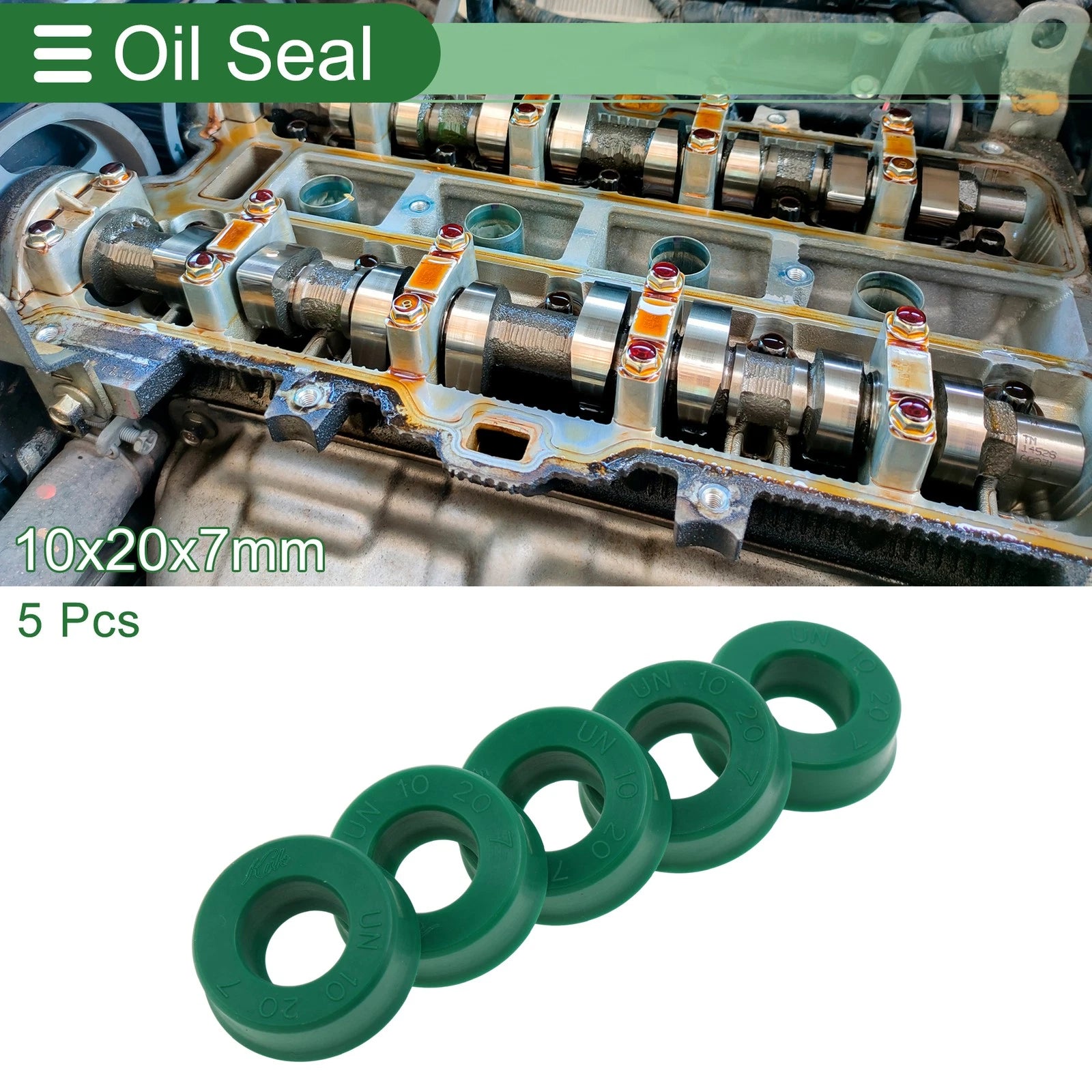 Set of 5 Oil Seal Rotary Shaft Seal 10x20x7mm High Pressure Green for Various Models