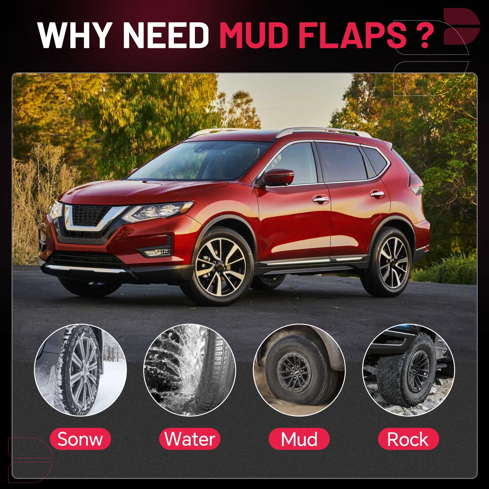Set of 4 Mud Flaps for Nissan Rogue (2014–2020)