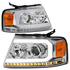 Chrome Amber LED DRL Sequential Signal Projector Headlights for Ford F150 (2004–2008)