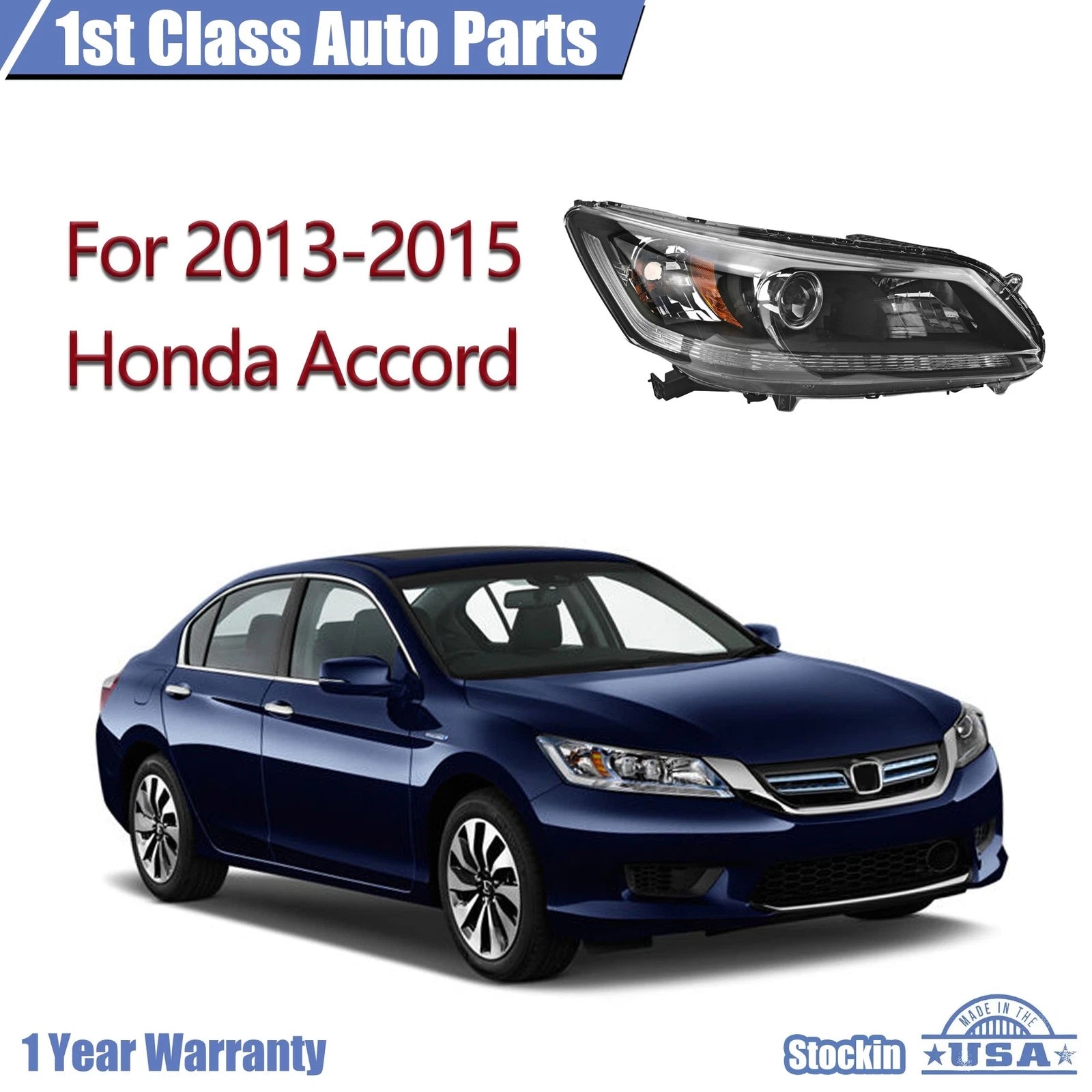 Right Passenger Side Halogen Headlight HO2503151 for Honda Accord Sedan (2013–2015)