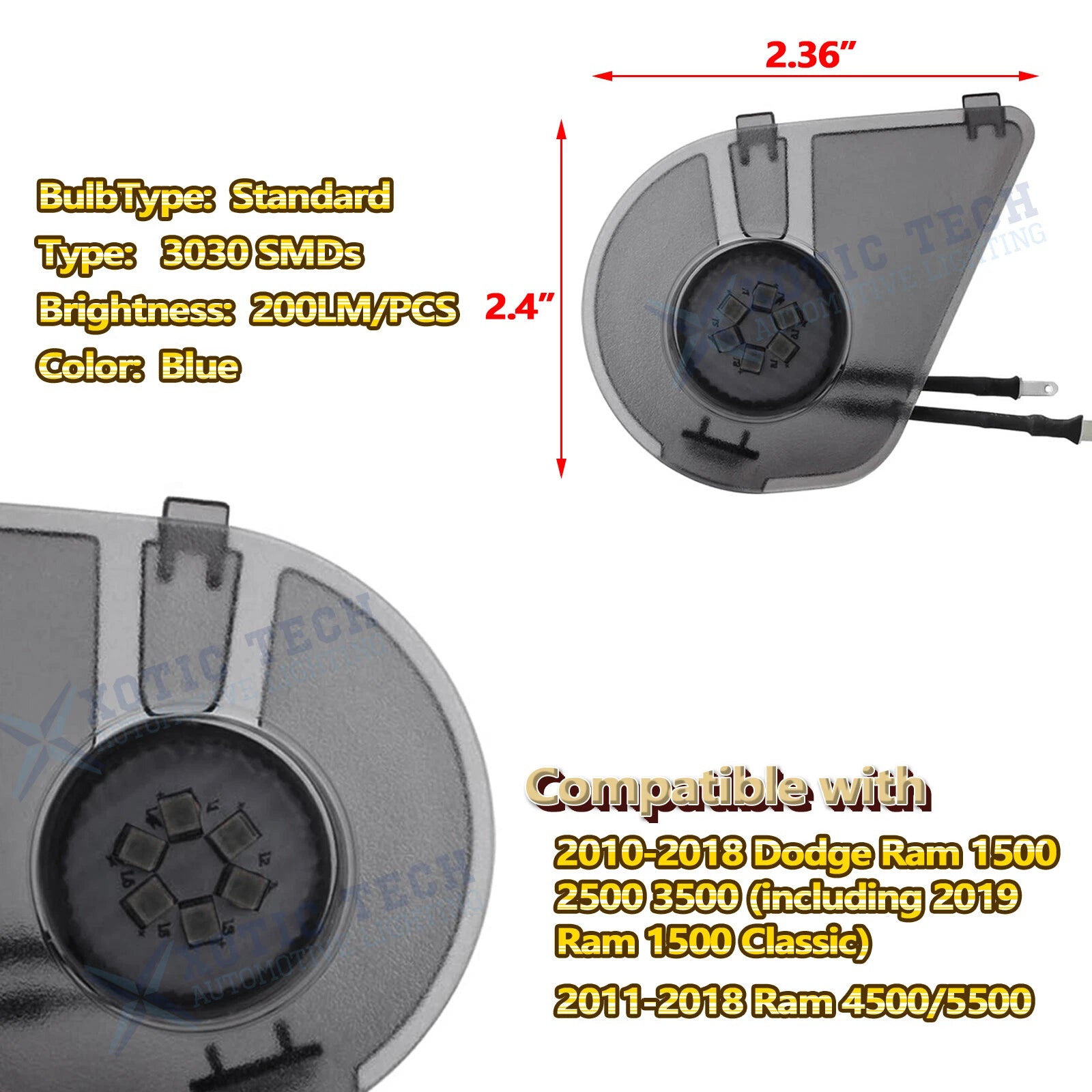Ice Blue LED Side Mirror Puddle Light for Dodge Ram 1500 2010-2019