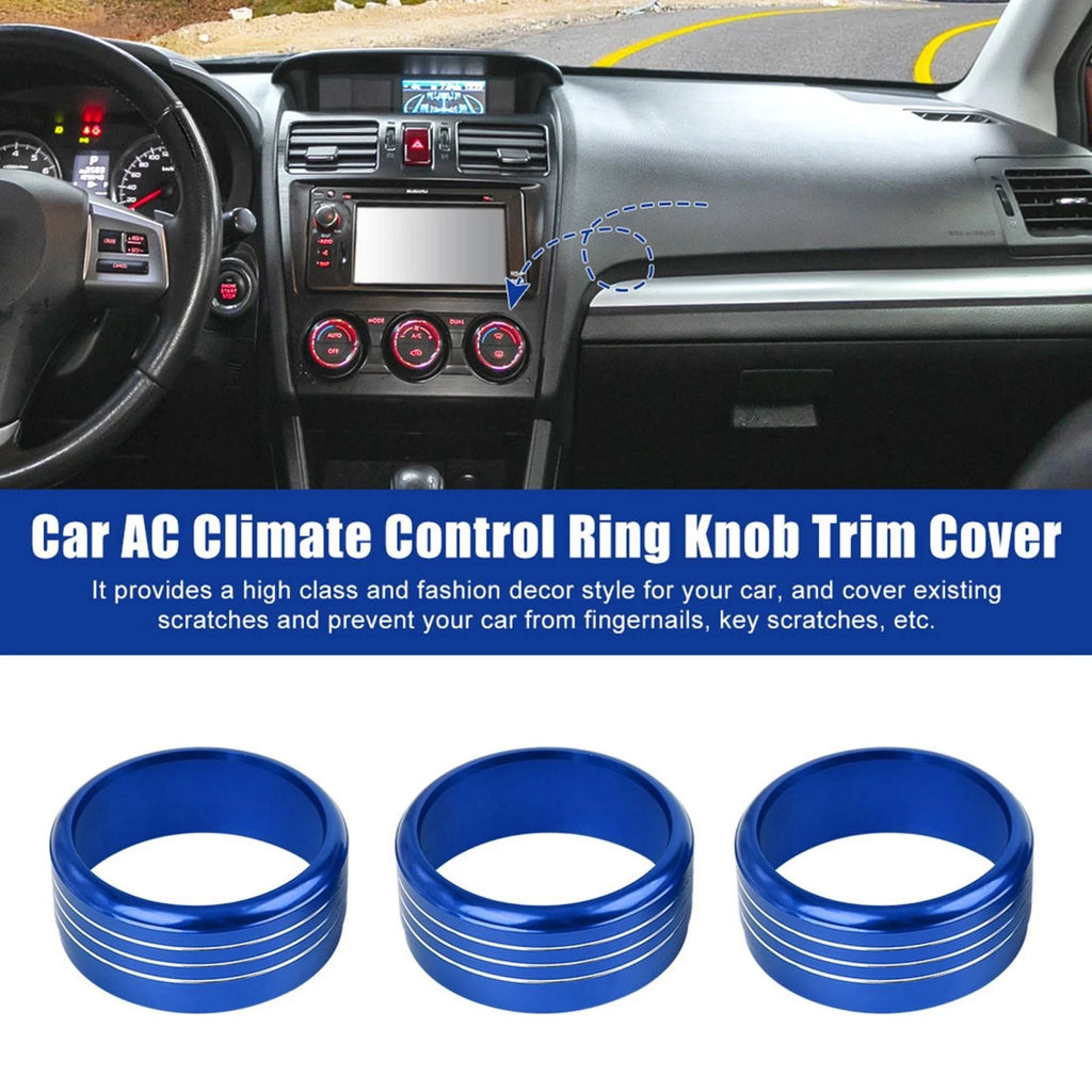 3pcs Blue AC Climate Control Ring Knob Trim for Subaru Impreza WRX/STi (2008–2014)