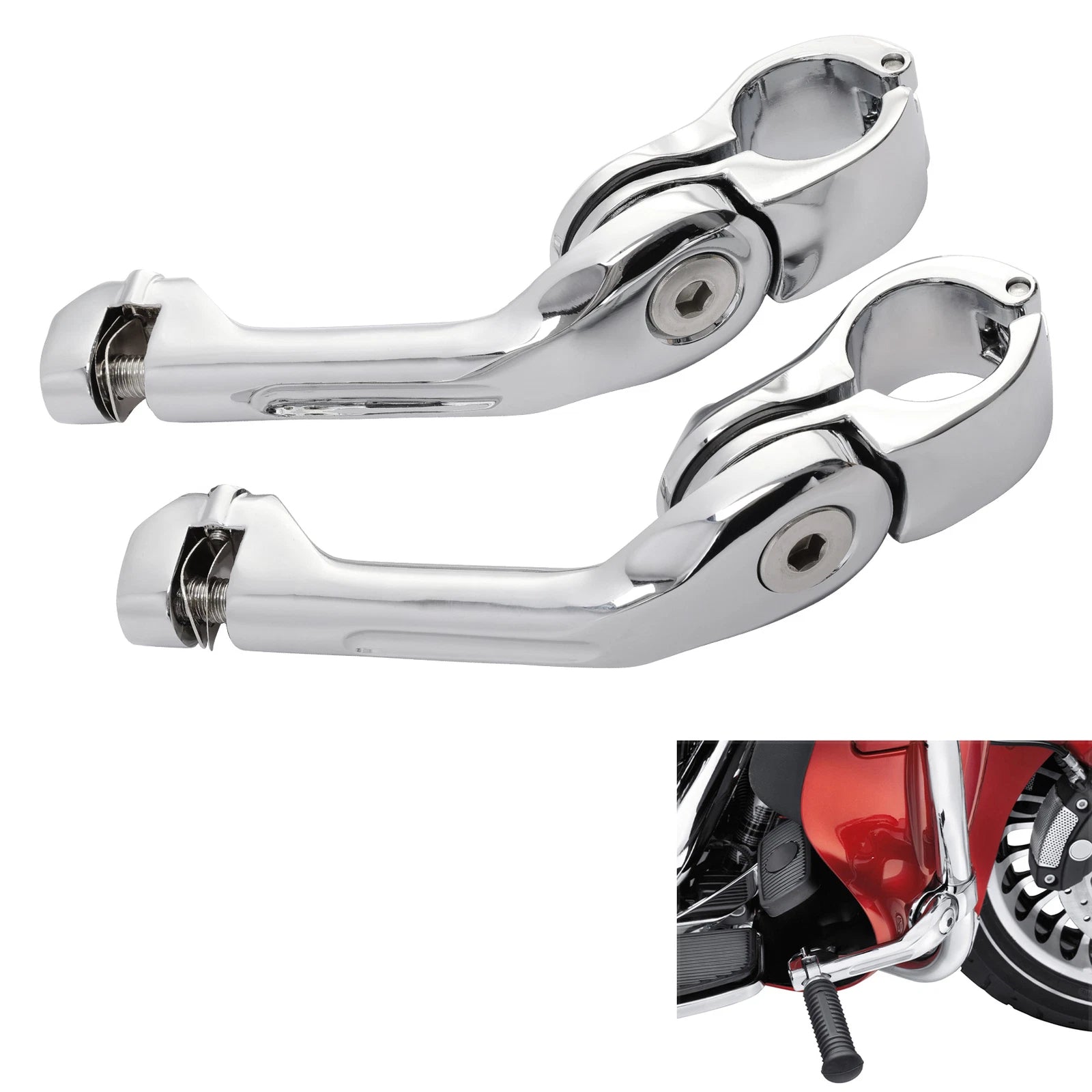 1 1/4" Chrome Long Angled Adjustable Highway Foot Peg Mount for Harley Dyna