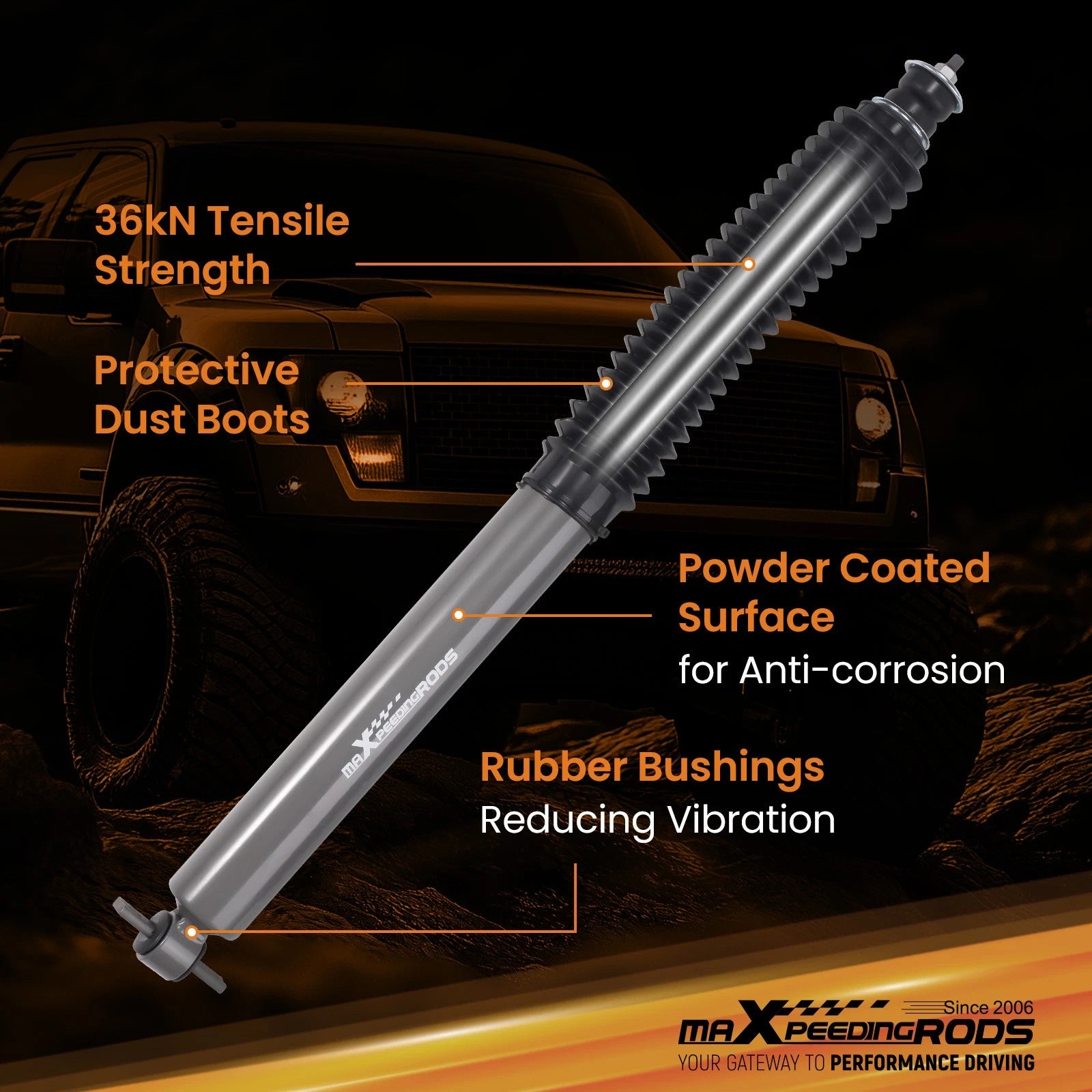 2x 4.5" Lift Rear Shock Absorbers for Chevy GMC S10 S15 (1982–2005) w/Dust Cover