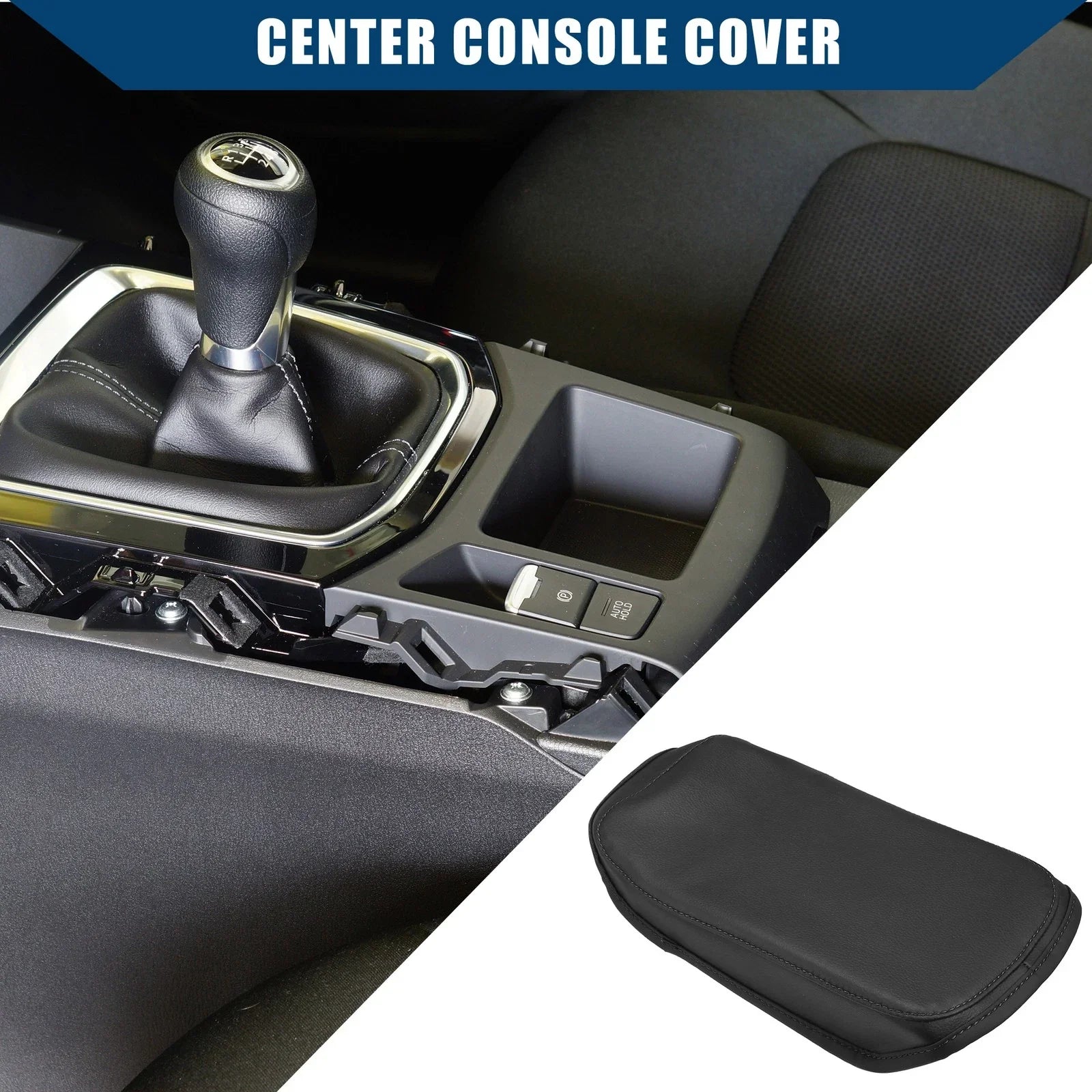 Auto Center Console Armrest Cover for Hyundai Kona 2018-2023 Faux Leather Black