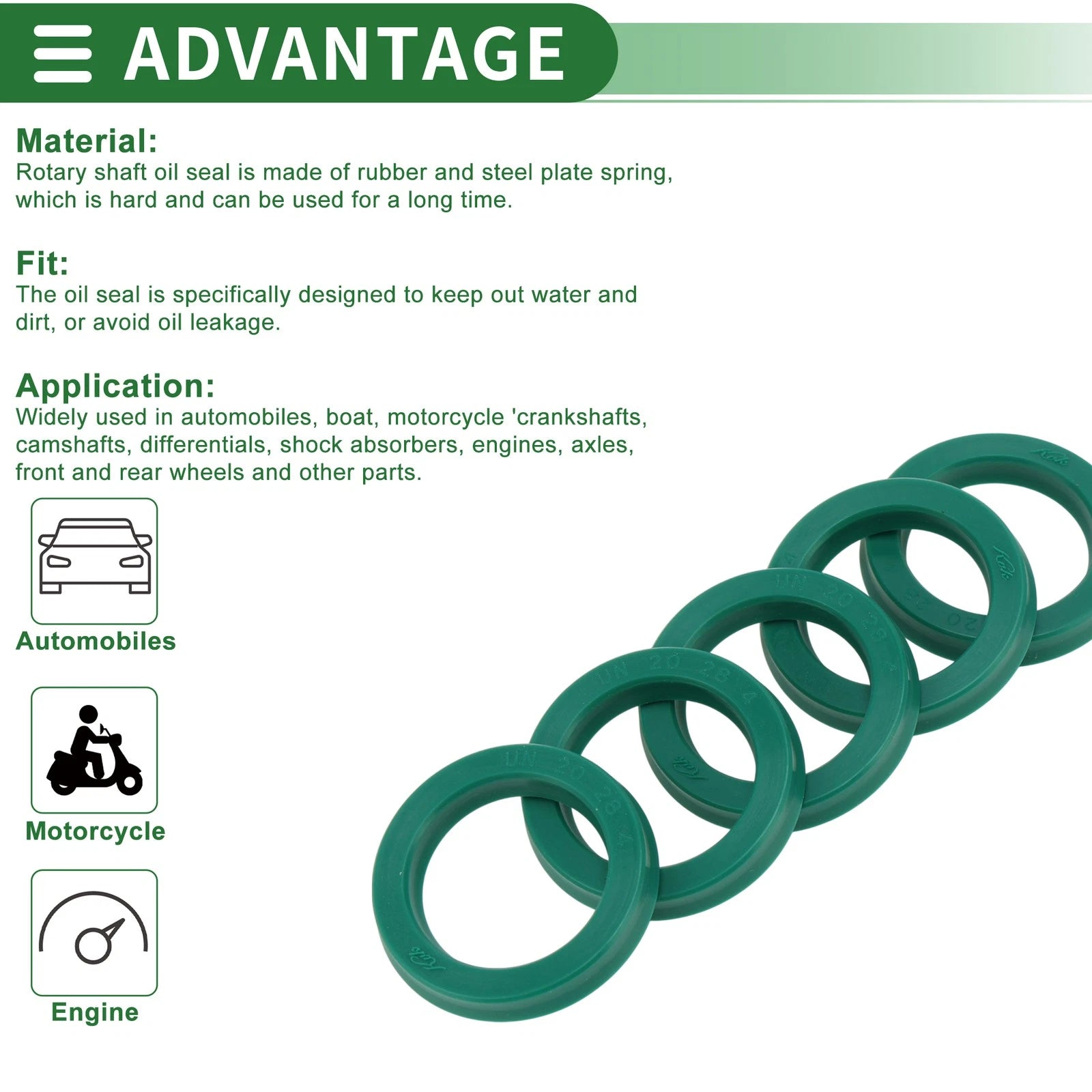 Set of 5 Oil Seal Rotary Shaft Seal 20x28x4mm High Pressure Green for Various Models