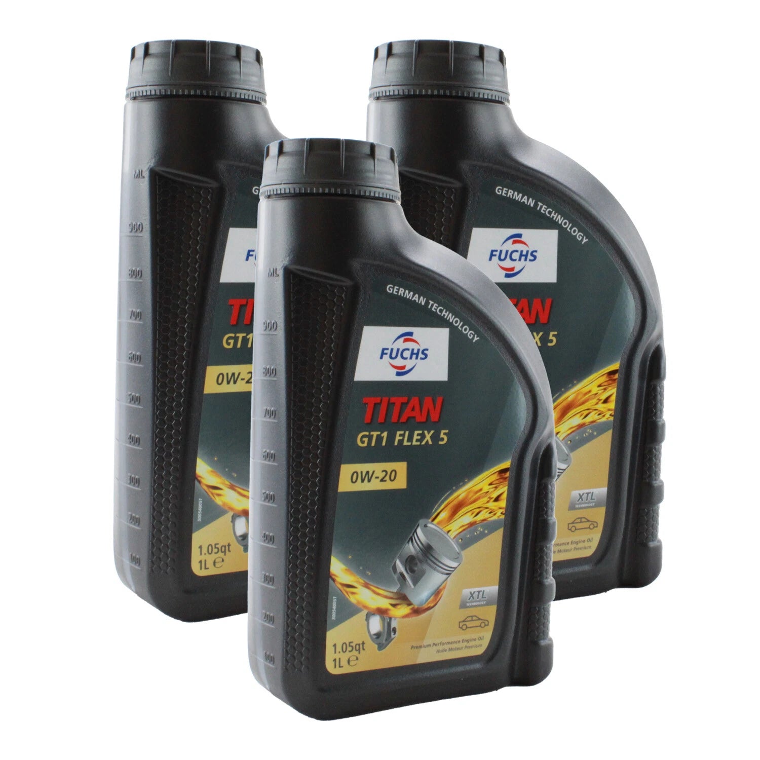Set of 3 Fuchs TITAN GT1 FLEX 5 SAE 0W-20 Engine Oil 1L for BMW Mercedes Benz