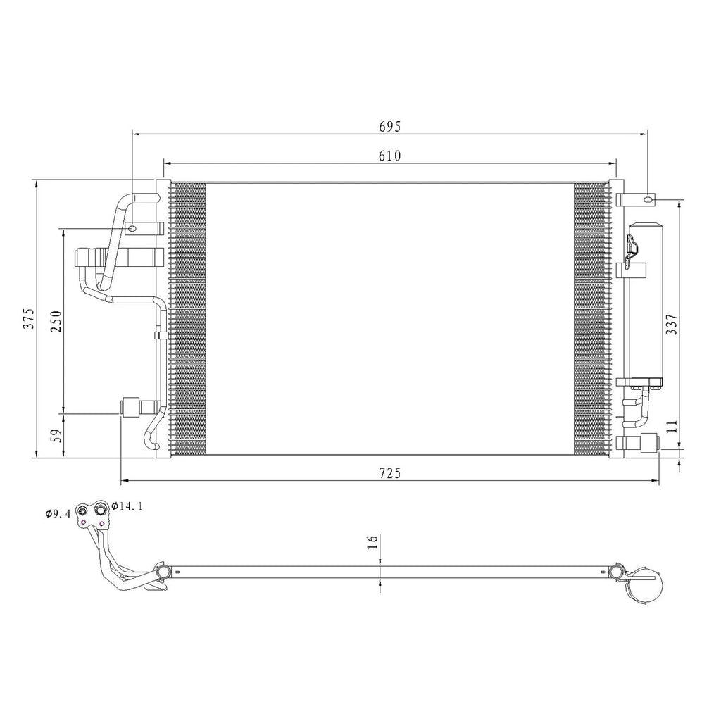 Replacement Aluminum A/C Condenser w/Receiver/Drier w/Compressor Code DCC
