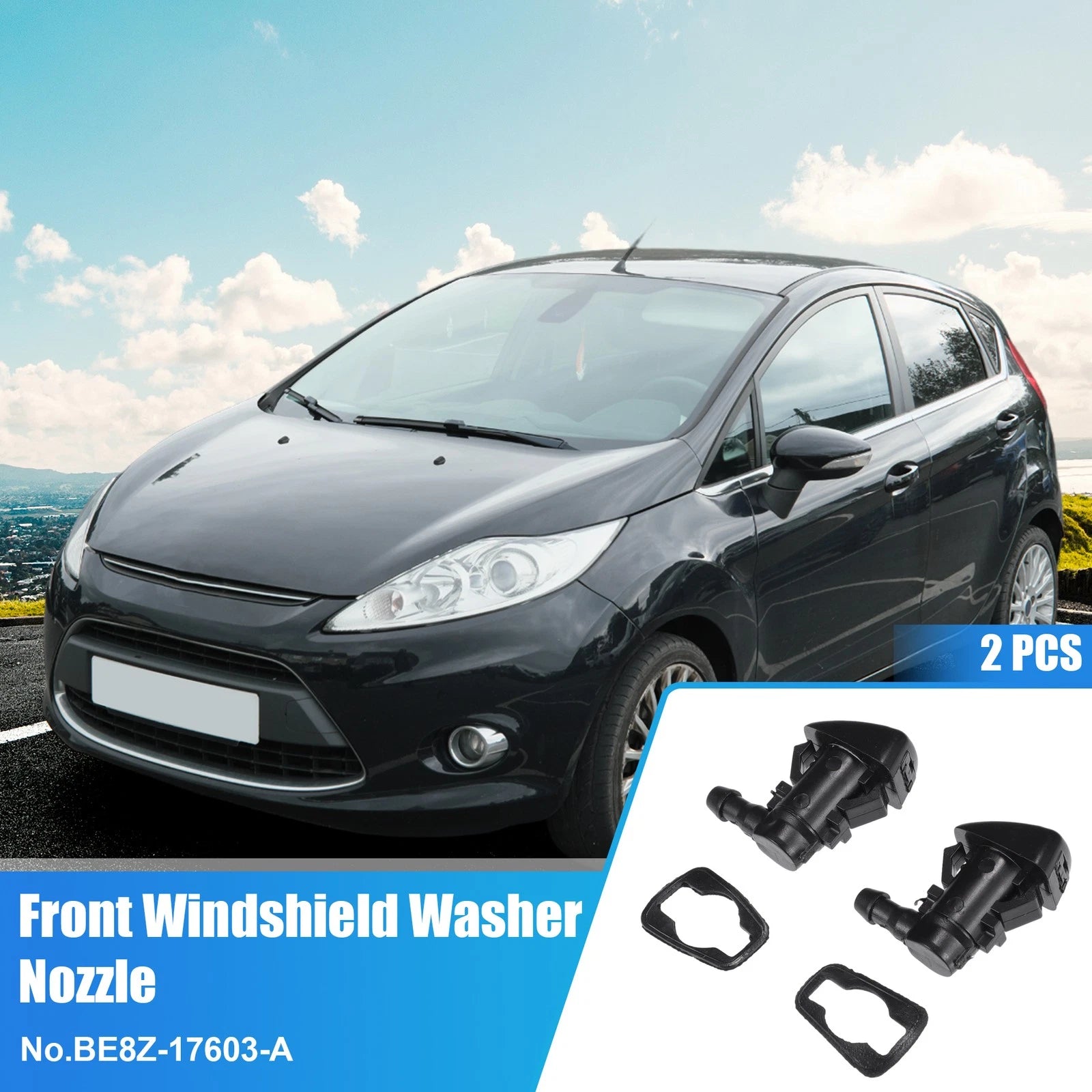 2 Pcs Front Windscreen Washer Nozzles with Gaskets for Ford 